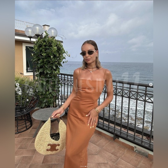 Zara Linen Blend Midi Dress NWT - Picture 4 of 8